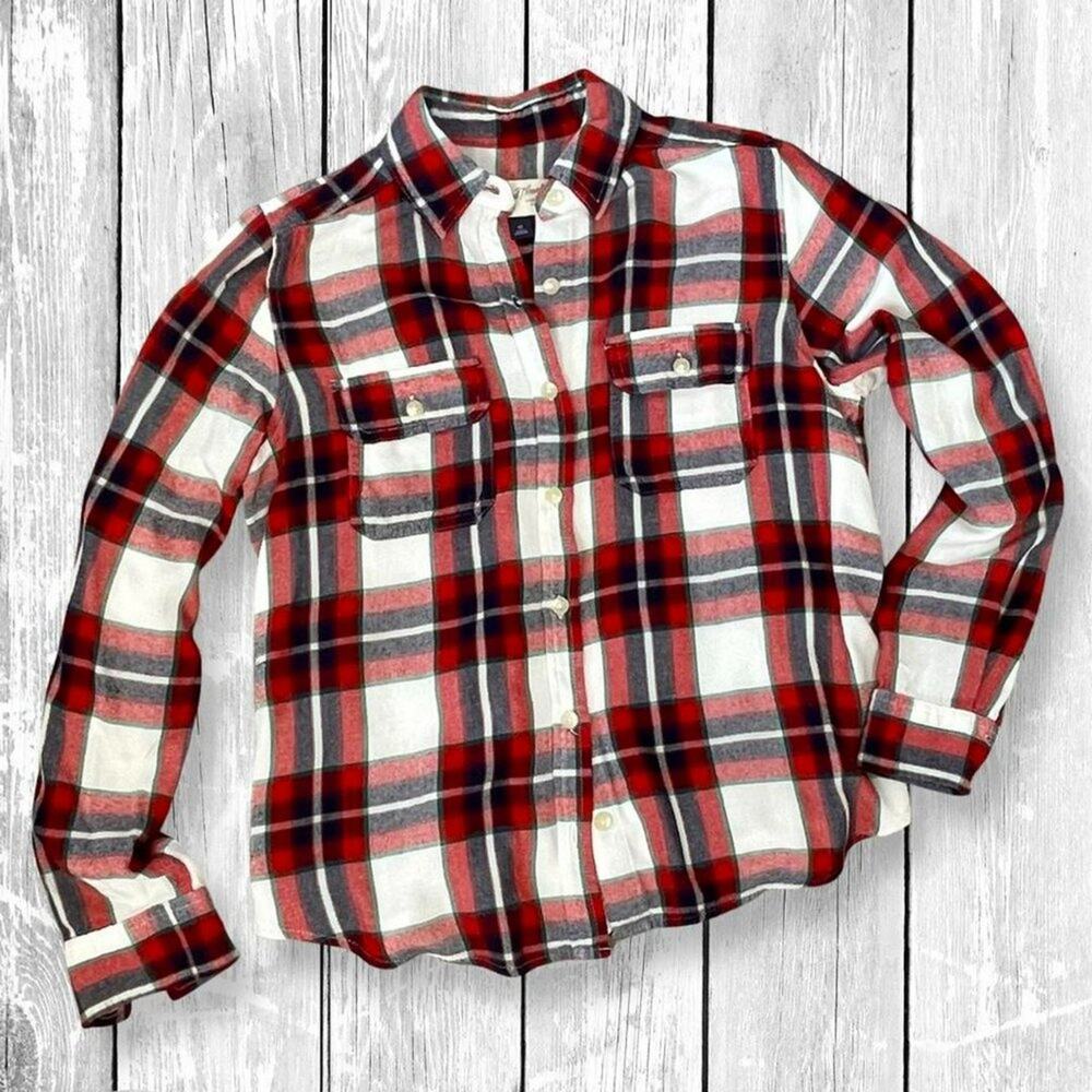 Red Plaid Flannel Shirt Y2K Vintage Aesthetic XS